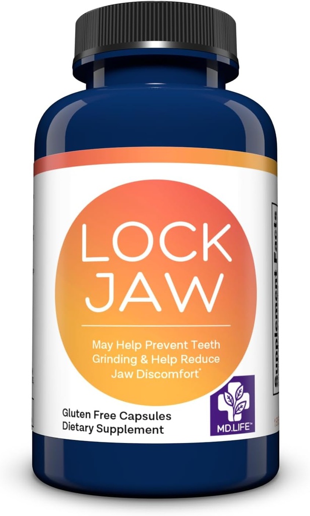 MD.LIFE Lock Jaw Assistance - 60 capsules véganes - TMJ Relief Support and Jaw Relaxer Supplement - Formule double résistance - Testé par une tierce partie