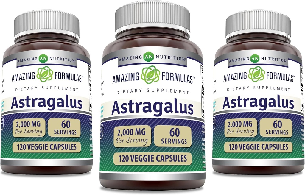 Amazing Formulas Astragalus 2000 mg Per Serving Capsules Supplement | Made from Pure Astragalus Membranaceus Plant Root Extract | Non-GMO | Gluten Free (120 Count | 3 Pack)