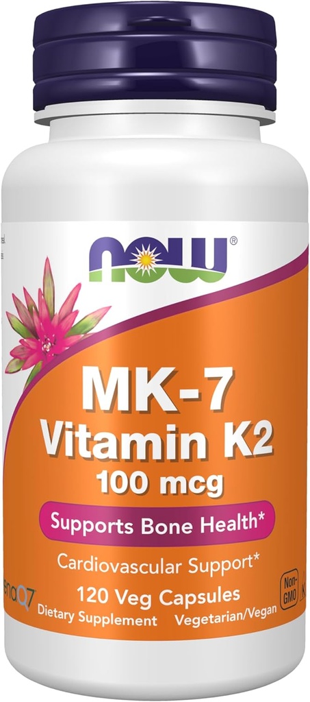 MAINTENANT compléments alimentaires, MK-7 vitamine K-2 100 mcg, soutien cardiovasculaire*, soutient la santé osseuse*, 120 gélules