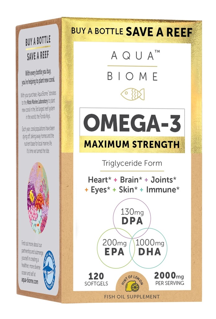 Enzymedica Aqua Biome Huile de poisson, résistance maximale, 120 Nombre