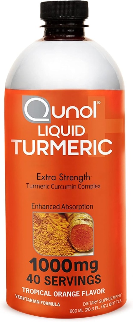 Curcumine curcumine curcumaire liquide Qunol avec poivre noir 1000 Milligramme, soutient la réponse à l'inflammation saine et le soutien articulaire, supplément alimentaire, force supplémentaire, 40 portions, 20.3 fl oz (paquet de 1)