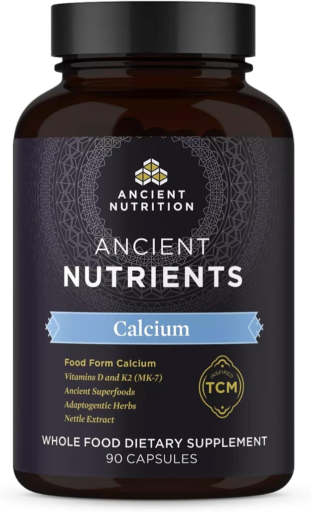 Supplément de calcium avec la vitamine D et la vitamine K2 par la nutritiion ancienne, soutient la santé osseuse et le soutien immunitaire, la récupération musculaire, Paléo et Keto Friendly, 90 Ct