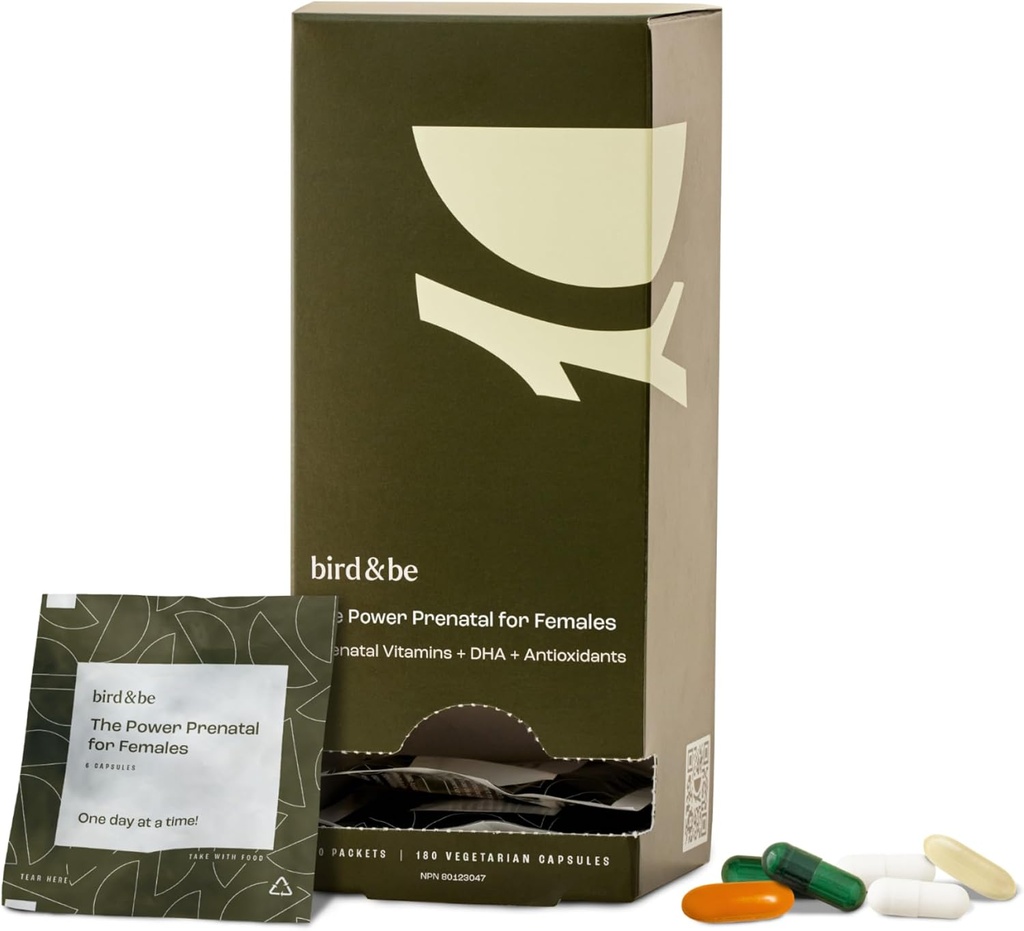bird&be The Power Prenatal for Females - Soutien à la fertilité avec l'huile d'algues DHA (Omega-3), CoQ10 et N-acétyl Cysteine - 30 jours