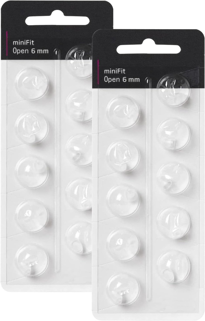 Domes d'aide auditive pour les remplacements d'Oticon, Oticon Minifit Open Vent Domes de basse (6 mm/2 paquets), Domes universels pour les fournitures d'aide auditive d'Oticon.