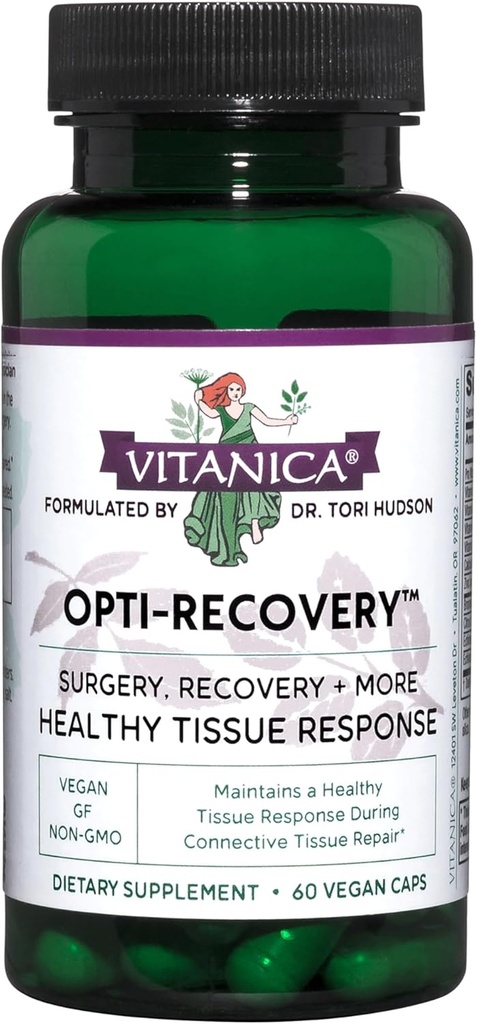 Vitanica Opti-Recovery, Pre & Post Chirurgie Support, Wound Care, BBL, Tummy Tuck, C Section & Postpartum Vitamine Essentials Healing Support, Scar, Epaule, Hysterectomie, Breast & Lipo, Vegan, 60 Caps