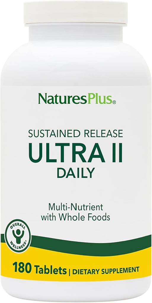 NaturesPlus Ultra II Daily - 180 comprimés - Multivitamine avec des aliments entiers pour le bien-être global - Soutienne l'énergie et la santé immunitaire - Libération prolongée - 180 portions