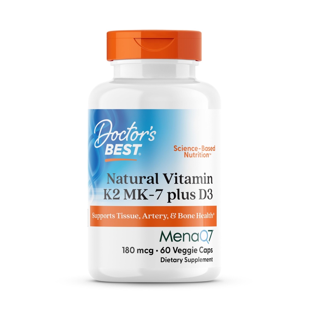 Le meilleur supplément Vitamine naturelle K2 MK-7 Plus D3 - VIT D3 et K2 MK7 pour les hommes et les femmes, soutient la santé des tissus, de l'artère et des os, non-OGM, sans gluten, sans soja, végétalien - 60 capsules végétatives