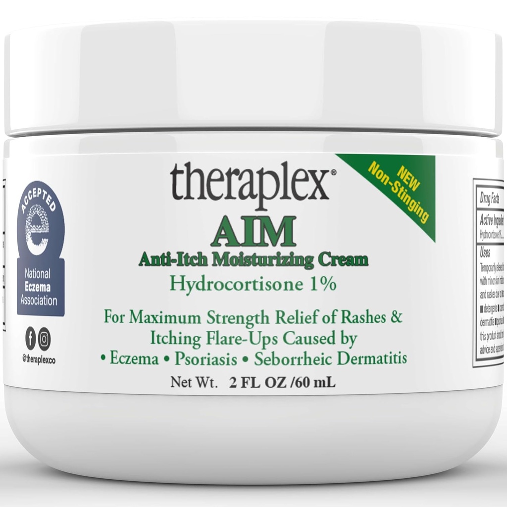 Theraplex AIM - Crème anti démangeaison (2 oz) – 1 % d'hydrocortisone pour le soulagement de la peau démangeaison, crème hydratante pour l'eczéma, dermatite séborrhéique. En sécurité pour les enfants. Soulage la peau démangeante avec une force maximale.
