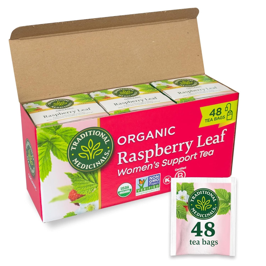 Thé médicinal traditionnel, feuille de framboise biologique, crampes menstruelles de facilité, soutient une grossesse en santé, 48 sachets de thé (3 pack)
