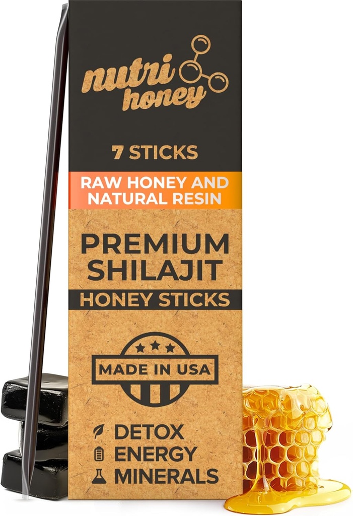 Sticks de miel SHILAJIT NATUREL - Résine Shilajit au miel cru, acide fulvic et minéraux traces, nutriments à base végétale pour l'énergie, le soutien immunitaire et la vitalité - 7 Sticks Shilajit