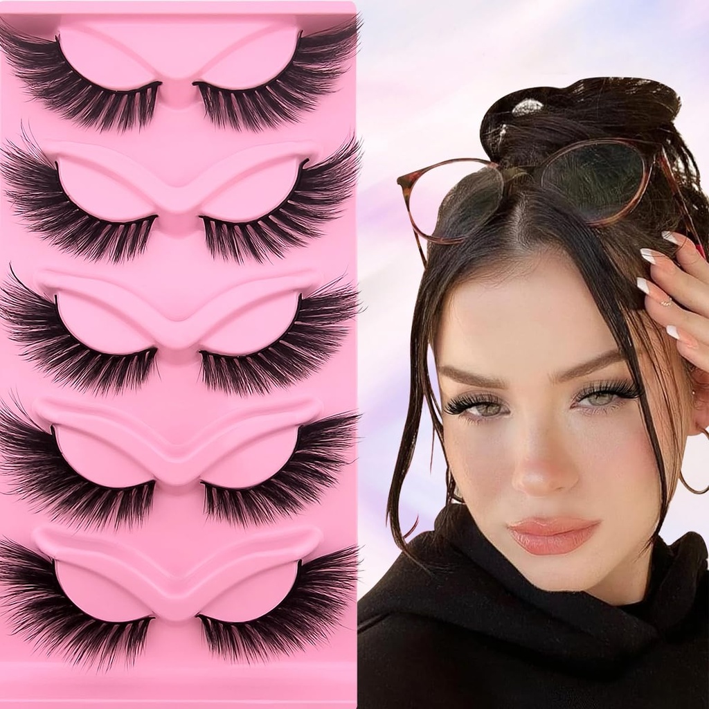 Fox Eye Wispy Cils 20mm Long Chat-Eye Cils Angel Wing Cils Faux Mink Faux Cils Natural Look 5 Pairs Pack