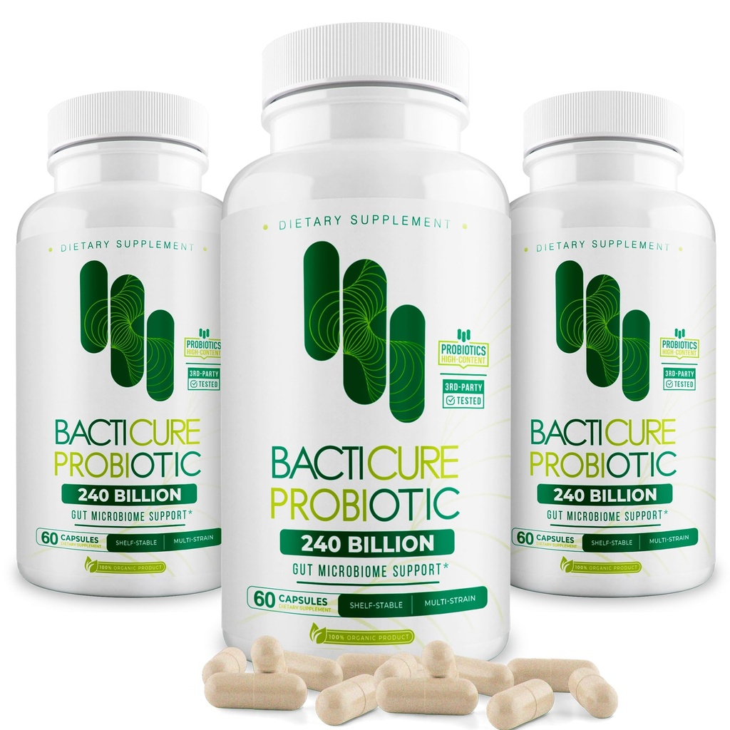 Bacticure Probiotic 180 Capsules.com Probiotics Supplement w/High CFU Formula for Men & Women.com Prébiotiques et enzymes digestives pour la digestion et la santé gustative, la santé vaginale, Colon Cleanse, Immune Support