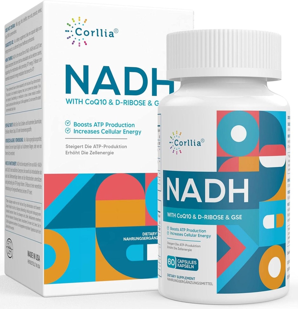 NADH + CoQ10 + Supplément D-Ribose, améliorer NAD+ Supplément pour Énergie, Fatigue , 60 Capsules