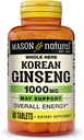 MASON NATURAL coréen Ginseng 1000 mg, soutient l'énergie, l'endurance et la vitalité, 60 comprimés