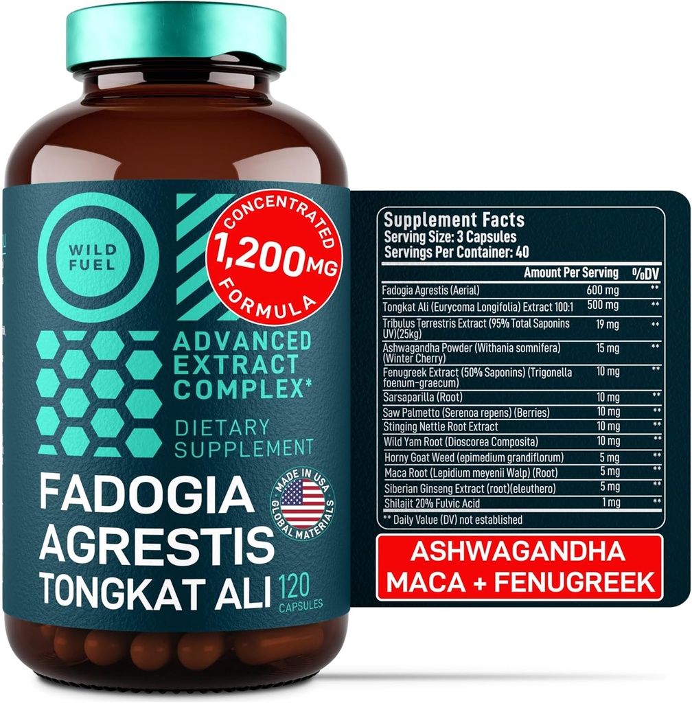 Fadogia Agrestis and Tongkat Ali Supplement - 600mg Fadogia Agrestis for Men, 500mg Longjack Tongkat Ali, Ashwagandha Maca Fenugreek Complex - Muscle Strength, Energy, Mood Support - 120 Capsules