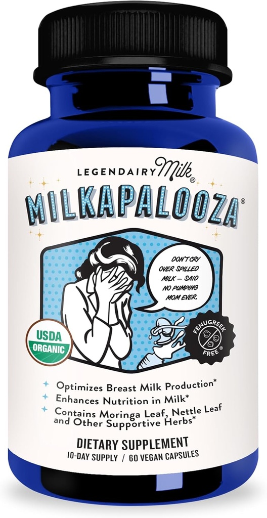 Legendairy Milkapalooza Supplément d'allaitement pour les mamans allaitantes, augmenter l'approvisionnement en lait maternel avec Moringa biologique, Fenouil, Bouilloire et Shatavari, Vegan Postpartum Essentials Fenugreek-Free 60ct