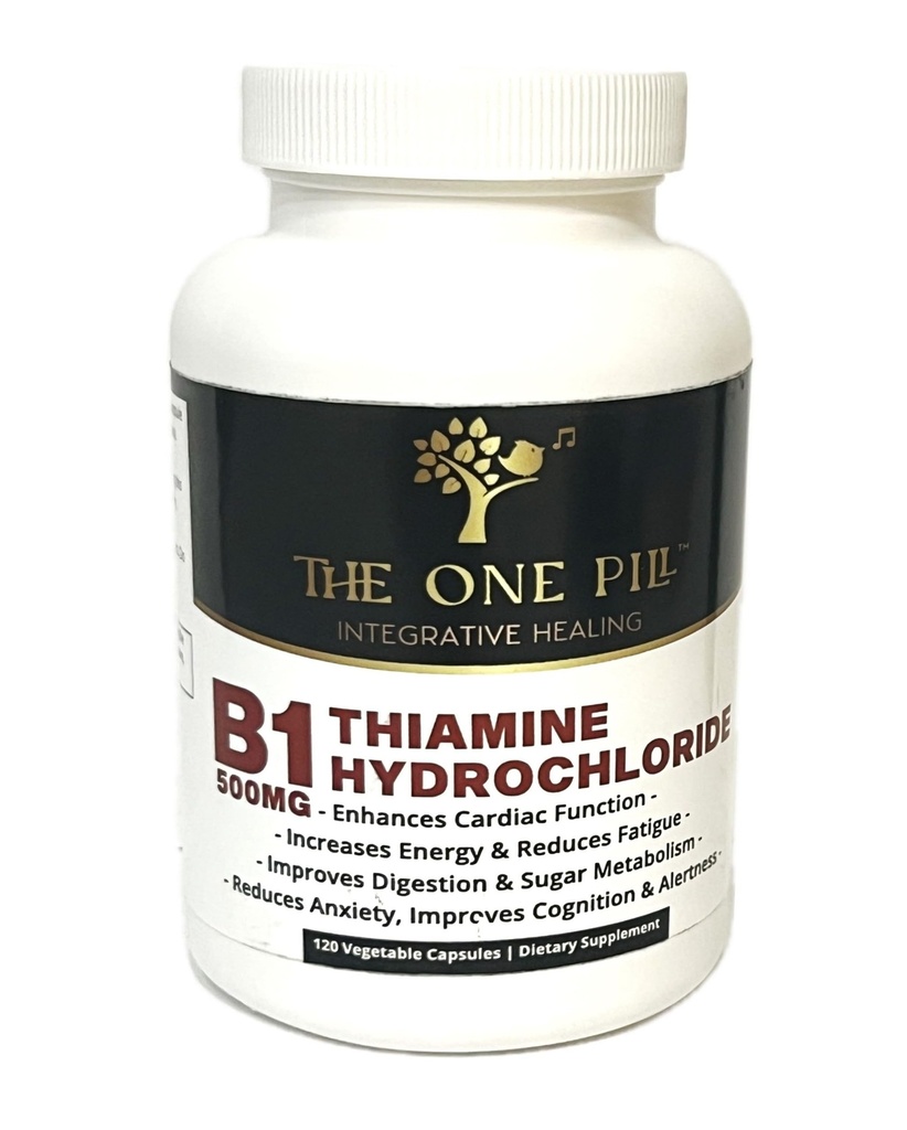 Vitamine B1 Chlorhydrate de Thiamine, Thiamine Hcl, 500mg-120 Capsules,Vegan,Non OGM,Pas d'additifs artificiels ou de stéarate.