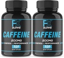FXSUPPS Caféine 200 mg Pills (2-Pack, 400 Capsules) – Supplément de soutien énergétique à action rapide pour les hommes et les femmes