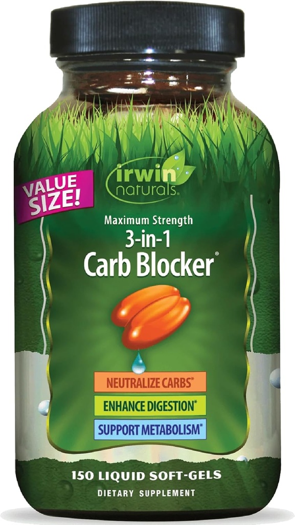 Irwin Naturals Résistance maximale 3-en-1 Blocker de glucides - Neutraliser les glucides et soutenir le métabolisme - 150 Softgels liquides