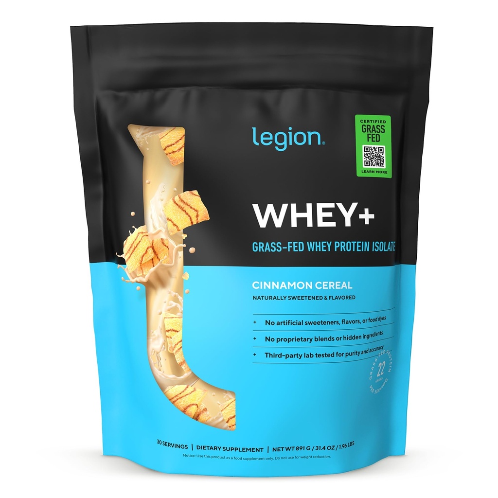 LÉGION Whey+ Protein Whey Isolate from Grass Fed Vows - Whey Protein Isolate Poudre faible en calories, non-OGM, sans sucre, sans lactose et sans gluten, toutes les protéines naturelles en poudre pour hommes et femmes (30 portions)