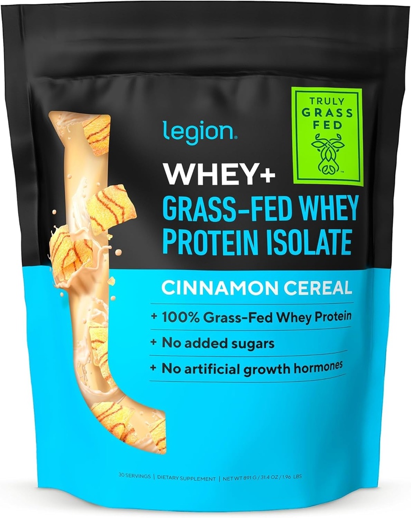 LÉGION Whey+ Protein Whey Isolate from Grass Fed Vows - Whey Protein Isolate Poudre faible en calories, non-OGM, sans sucre, sans lactose et sans gluten, toutes les protéines naturelles en poudre pour hommes et femmes (30 portions)