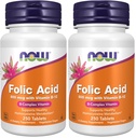 Suppléments, acide folique 800 mcg + B-12 (Cyanocobalamine) 25 mcg, vitamine complexe B, 250 comprimés (paquet de 2)