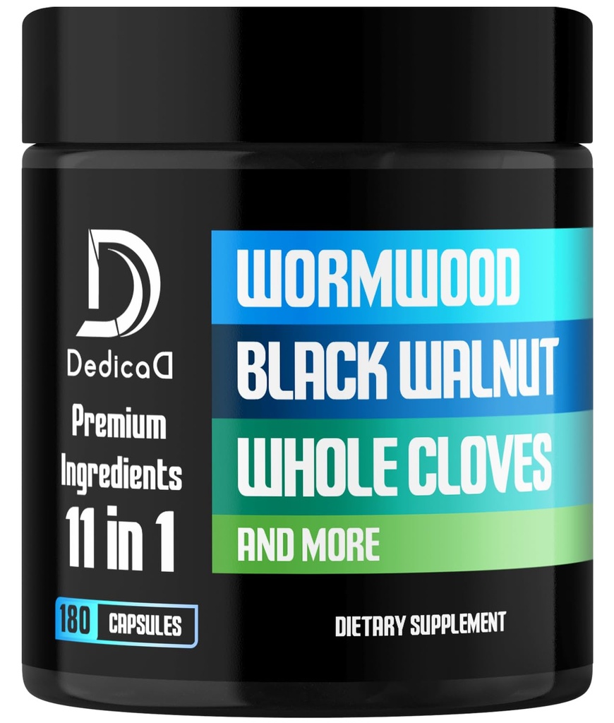 11en1 Capsules de wormwood - 180 Capsules extraites de noyer noir, girofle, gingembre, curcuma, pomme, Berberine HCl et plus - Support système immunitaire pendant 3 mois
