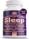 Aide naturelle au sommeil avec Magnésium Glycinate 500mg Reishi Champignon 350mg L-Theanine 300mg Apigenin 50mg Melatonin 3mg - Supplément de sommeil Magnésium pour le sommeil profond, soutien du sommeil - 60 Capsules Fabriqué aux États-Unis