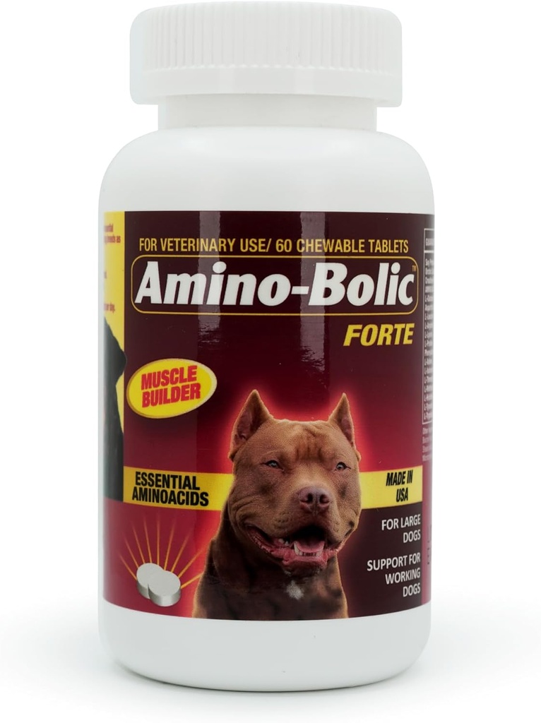 Amino-Bolic Forte Nutritional Supplement for Working Dogs by Interfarma Corp | Muscle Growth Supplement for Dogs | with Soy Protein, & Essential Aminoacids | Beacon Flavor | 60 Chewable Tablets. (1)