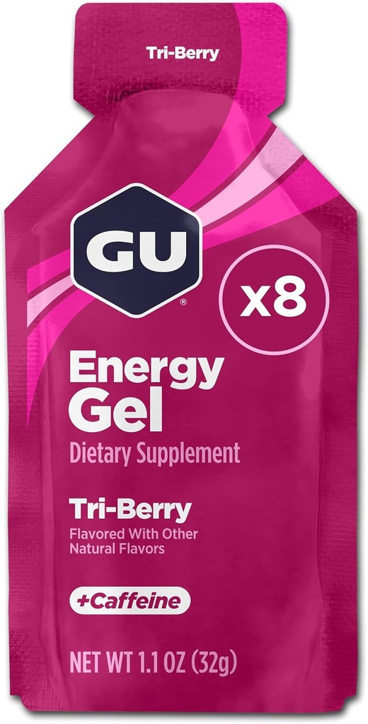 GU Energy Original Sports Nutrition Energy Gel, 8-Count, Tri-Berry
