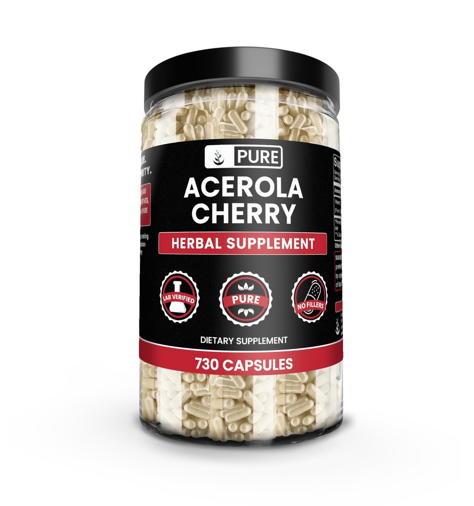 Ingrédients originaux purs Cerise Acerola (730 Capsules) Pas de Magnésium ou de Rice Fillers, Toujours Pure, Verified Lab