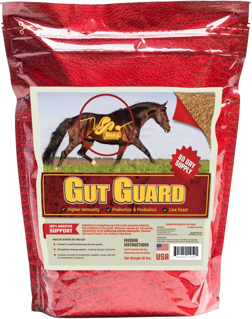 Gut Guard Hippique 10 lb, Supplément Cheval Probiotique et Prébiotique pour la Santé Gut