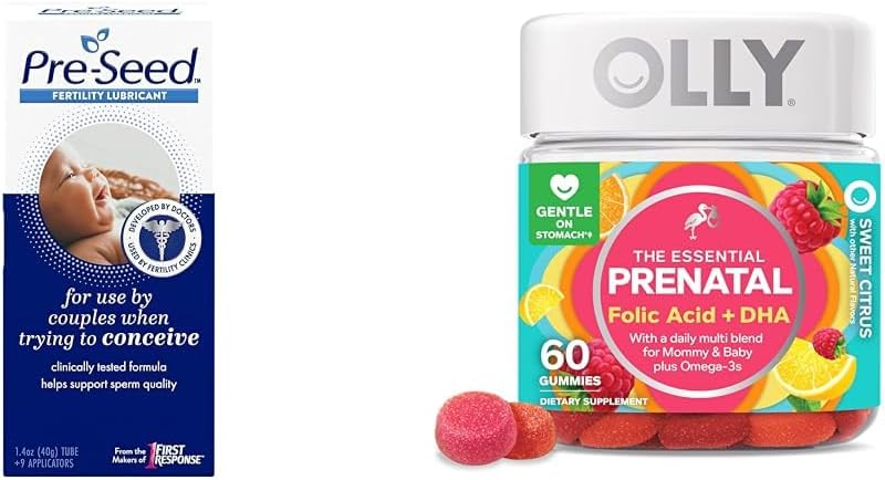 Pre-Seed Fertility Lubricant and Olly Prenatal Gummy Multivitamin with Omega 3 DHA, 60 Count