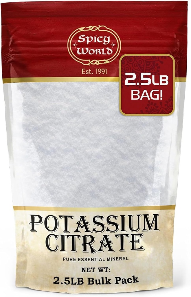 Poudre de citrate de potassium 2,5 LB (40 Oz) en vrac - ingrédients purs, supplément de citrate de potassium en vrac, végétalien, qualité alimentaire- par Spicy World