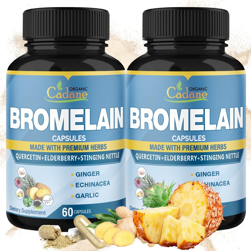 Boîtes biologiques de Cadane 2 60caps de capsules de bromelain, avec Bromelain, Quercetin, Elderberry, Ginger, Echinacea, Ail, Poivre noir