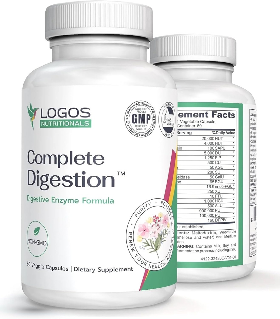 Capsules d'enzymes digestives véganes pour la santé digestive - Soutien Gut Health pour les femmes et les hommes, Super enzymes support Immunité et inflammation allégée - Non-OGM, 60 Capsules