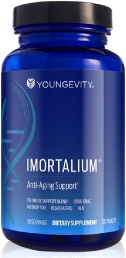 Youngevity Imortalium® - Anti-Aging Telomere Health, Fucoxanthin, mélange caroténoïde, mélange de Fucoidan, MSM, glutathion, mélange rajuvinant de peau + 12 aliments entiers 120 comprimés (paquet de 1)