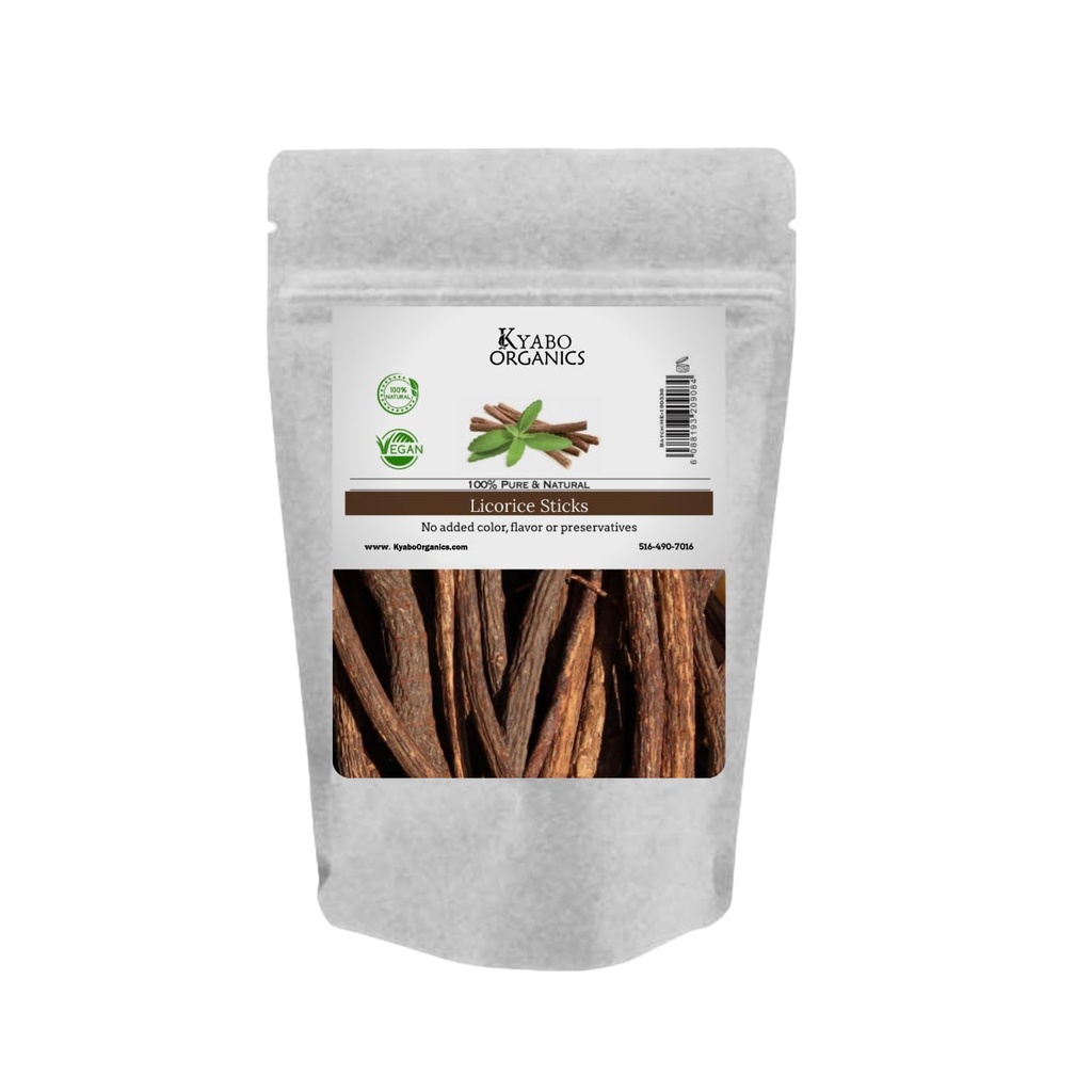 Kyabo bâtonnets de racine de réglisse - 100% pur, cru tout naturel bâtonnets de racine de réglisse 8oz / 1/2lb - racine de réglisse africaine - bâtonnets de chew Mulethi Glycyrrhiza Glabra