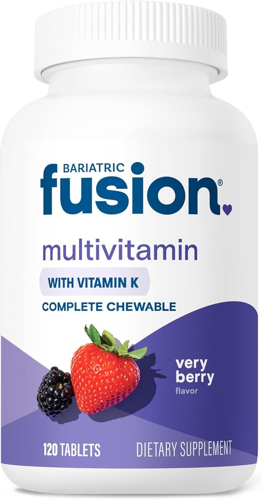 Fusion bariatrique Très Berry Multivitamine bariatrique à croustillant complet avec fer et vitamine K pour les patients de chirurgie bariatrique, y compris le pont gastrique et la gastrectomie des manches - 120 comprimés