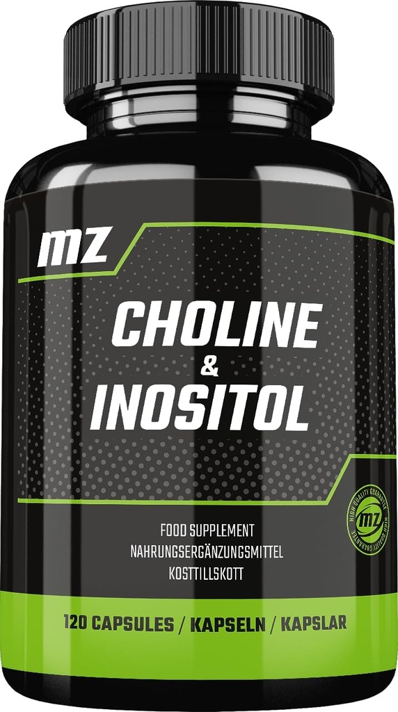 Choline et Inositol 1200 mg par portion - 120 capsules - 2 mois d'approvisionnement - Supplément alimentaire pour soutenir la clarté mentale et la relaxation - par MZ