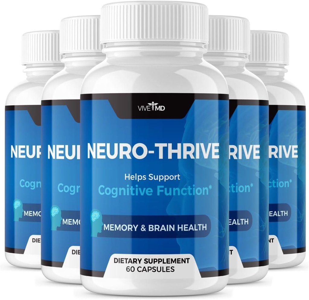 VIVE MD Neuro Thrive Cerveau Supplément - Formule Officielle - Neuro Thrive PQQ, Neuro Thrive pour la Force Extra avec Extrait Ginkgo Biloba, Extrait Ginseng Sibérien (5 Pack)