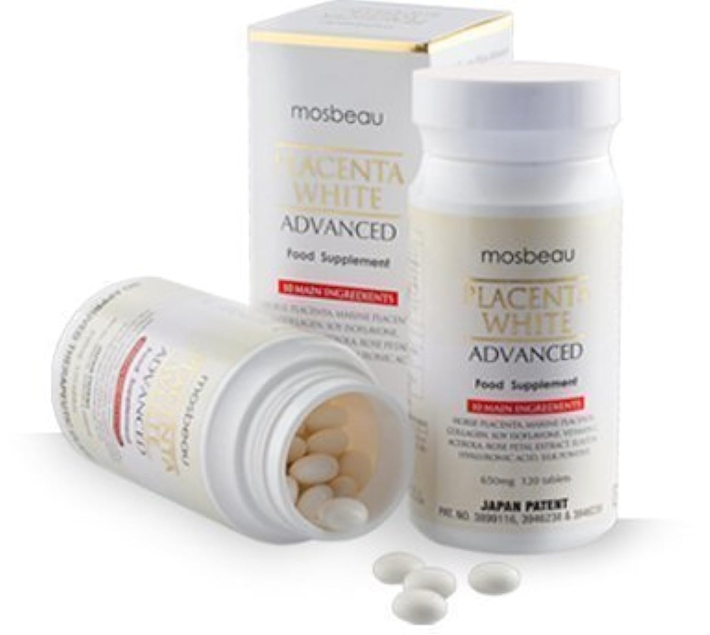 Mosbeau Placenta White Supplément avancé pour blanchiment de peau 2015 Japon breveté deux fois aussi efficace que le glutathion (120 comprimés)