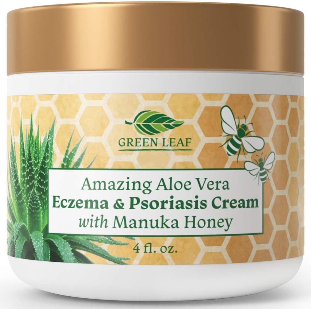 Manuka Miel Eczema Crème Lotion hydratante pour le soulagement du psoriasis - Démangeaisons, peau sèche Rash Onguent - Hydratant apaisant pour bébé, enfants, adultes - Crème corporelle et visage haute résistance 4oz