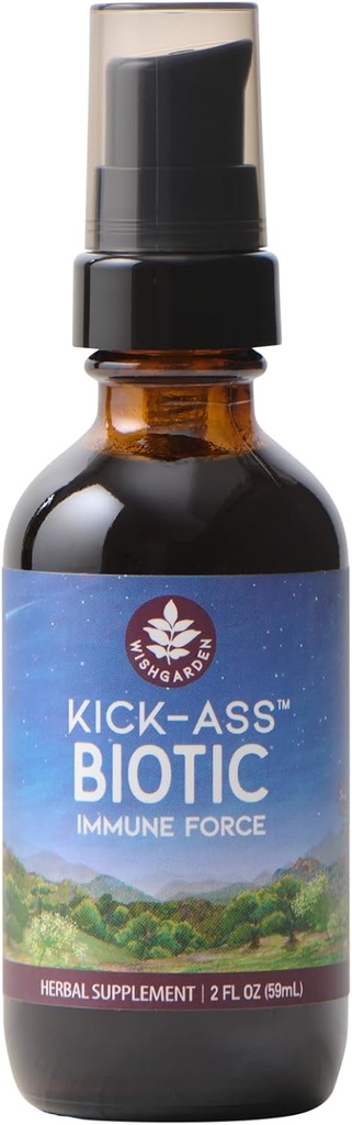 WishJarden Herbs Kick-Ass Biotic Immune Hero - Formule biologique à base de plantes avec Usnea Lichen, Hop, Echinacea & Goldenseal, soutient la santé immunitaire, respiratoire et le système lymphatique, 2oz