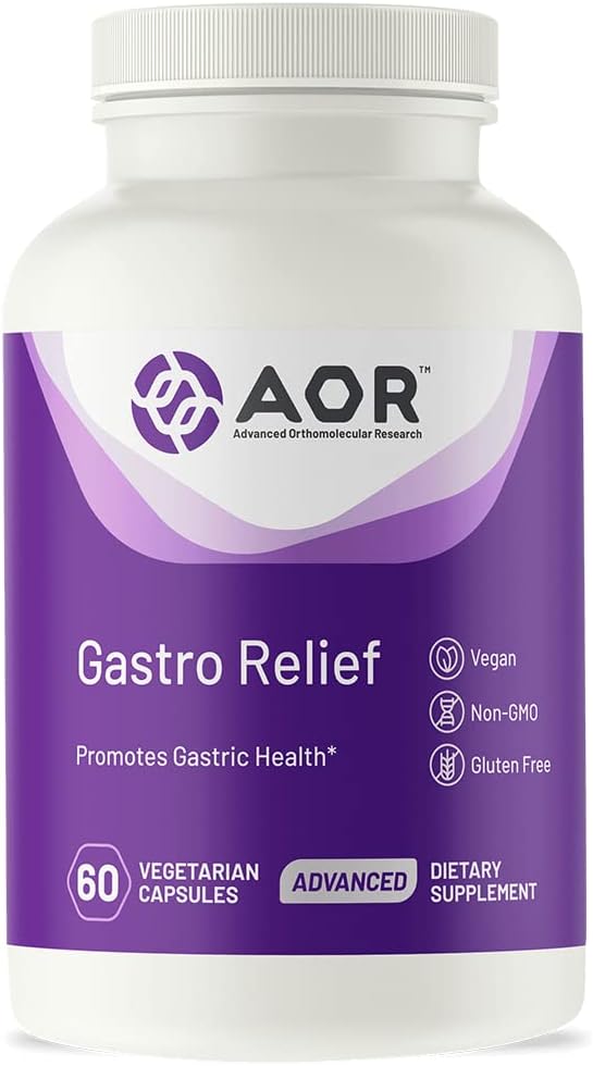 AOR, Gastro Relief, Supplément naturel pour la santé gastrique avec Gum mastique et vitamine C, Vegan, 60 capsules (30 portions)