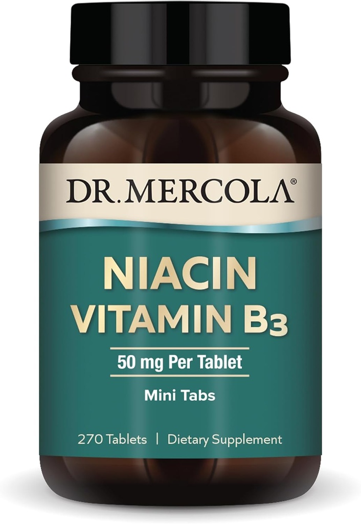 Dr Mercola Niacin Vitamine B3, 90 portions (270 comprimés), supplément alimentaire, mini-onglets, vitamine B essentielle, non-OGM