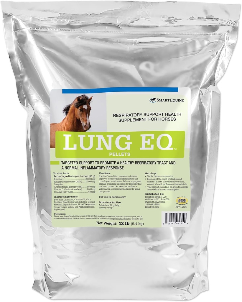 SmartEquine Lung EQ Pellets pour le soutien respiratoire innovant Encyclopédie pour chevaux avec antioxydants, herbes, minéraux Encyclopédie pour le soutien respiratoire 12 LB