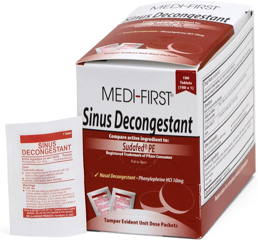 Medique Produits Medi-First 80933 Sinus Dognestant, 100-Packets de 1 (Emballage peut varier) , Rouge