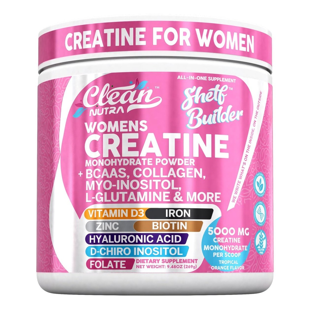 Créatine pour les femmes : Creatine Monohydrate + BCAA Poudre Myo-Inositol Collagène Biotine Acide hyaluronique Folate L Glutamine Vitamine D3 Fer Zinc D-Chiro-Maca Constructeur de plate-forme par Nutra propre