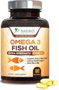 Omega 3 Huile de poisson 2400 mg – Acides gras triples EPA et DHA pour le cœur, le cerveau et le soutien articulaire – Wild-Caught, Burpless, supplément au citron – naturel, non OGM, sans gluten – 180 softgels